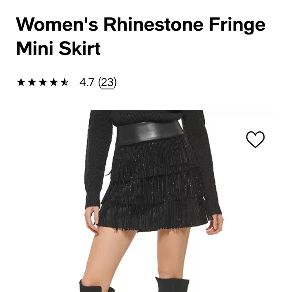 New DKNY Sparkle Fringe mini  leather trim Skirt